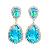 Boucles d'oreilles créoles en gros larme Studing couleurs turquoise avec cristal clair strass balancent tendance luxe femmes bijoux