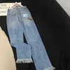 Women's Jeans Designer 2023 Summer New Commuting Versatile Fresh and Playful Combination Leather Tassel Edge Straight Leg NRVG