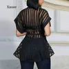 T-shirts pour femmes Femmes Mesh Net Blouse Sheer Short Sleeve Ladies Shirt Black Front Hollow Sexy Tops Womens Clothing Summer Femme Blouses