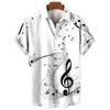 Casual Shirts Mens Shirt 2023 Summer Fashion Hawaiian Short Sleeve Lapel Top Music Symbol Pattern Print Oversized Man Clothes2024