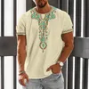 Мужские рубашки винтажная этническая футболка 3D -печатная одежда o Neck Men Tops Негабаритная футболка с коротким рукавом летняя.