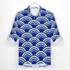 Camicie casual da uomo Blue Waves Seigaiha Street Camicia Uomo Tradizionale giapponese Primavera Moda Camicette Design a maniche lunghe Top oversize