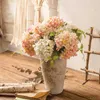 Flores secas europeias de seda hortênsia estilo pintura a óleo vasos para decoração de casa acessórios de casamento decorativo artificial barato
