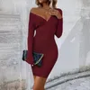 Casual Dresses COZOK Women Sweater Dress Sexy Open V Neck Long Sleeves Elegant Slim Fit Pencil Skirt Knitting Winter Pullover Maxi Tops