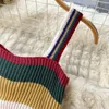 Robes décontractées Summer Korean Wind Colorful Striped Knitted Slim Sexy Chic Halter Dress