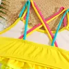 Costumi da bagno da donna Ragazze Tinta unita con volant Balze Bikini Costume da bagno Bambini Incrociato sul retro Due pezzi Costume da bagno per bambini 5-12 anni Abbigliamento da spiaggia