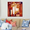 Abstract Canvas Art Orange Geometric Floral Painting Handmade Modern Decor for Entryway