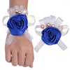 Decorative Flowers Simulation Wrist Flower Corsage For Bride Groom Wedding Hand Decor Men's Business Pin Brooch Lady Party Boutonniere