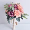 Dekorativa blommor rosa lila serier Artficial Flower Rose Bouquet Home Wedding Festival Decoration Friend Gift