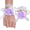 Decorative Flowers Simulation Wrist Flower Corsage For Bride Groom Wedding Hand Decor Men's Business Pin Brooch Lady Party Boutonniere