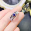 Pierścienie klastra Naturalne szafirowe pierścień 925 Srebrny certyfikat 3x4mm Blue Cre'u Piękny prezent dla dziewcząt