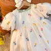 Vestidos da menina meninas vestido de verão flores bordado grande arco crianças menina princesa roupas de aniversário roupas infantis