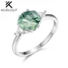 With Side Stones Kuololit Natural Moss Agate Rings for Women 925 Sterling Silver Luxury Jewelry Hexagon Gemstone Wedding Engagement Gift for Her 230609