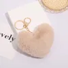 Mode amour peluche peluche pendentif coeur porte-clés mignon voiture accessoires sac Imitation Rex lapin boule de poils jouet cadeaux en gros