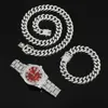 Naszyjniki wiszące Hip Hop 13 mm 3PCS Zestaw WatchNeckacebracelet Bling Crystal aaa lodowane łańcuchy kubańskie dla kobiet mężczyzn biżuteria 230609