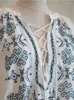 Casual Dresses 2023 Sexy Lace Up Plunging Neck Side Split Embroidered Kaftan Summer Dress White Tunic Women Beach Wear Maxi Q794