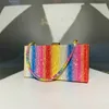 Totes Luxury Rainbow Diamonds Borsa da sera Candy Color Plaid Borse da donna Borse a tracolla a tracolla per donna 2023 Borse con strass