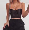 Serbatoi da donna Summer Crop Top Donna Sexy Bustier Blackless Cinturino a catena Imbottito Ritagliata Casual Raso Nero Top Abbigliamento 2023