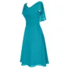 Women Wedding Guest Bridesmaid High-Waist Formal Dress Solid Color Ruffles Short Sleeve Party Ball Prom Gown Cocktail