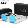 GCV Wysokiej jakości gotyckie okulary przeciwsłoneczne Gothic Polaryzowane mężczyźni Kobiety projektantka marki vintage okrągłe metalowe okulary słoneczne L230523