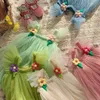 Girl's Dresses Beautiful three-dimensional Flower Girls Mesh Dress 2023 Summer New Flying Sleeve Baby Birthday Party Princess R230612