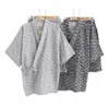 Męska odzież snu japońskie proste gazy bawełniane szorty kimono piżamy piżamy męskie mody falu mody szlafroki krótkie rękawy