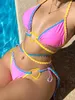 Traje de baño para mujer Bikini de San Valentín para mujer Conjunto de vendaje de dos piezas Halter Color de contraste Atar Tanga Bikinis Sexy