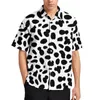 Camisas Casuais Masculinas Manchas Dálmatas Estampadas Camisa Solta Masculina Praia de Bolinhas Brancas Design Havaí Mangas Curtas Blusas Grandes Vintage