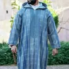 Vêtements ethniques Shirt à manches longues de style africain Fashion Muslim Hooded Blue Blue Robe East Saudi Arabe Kaftan 2023 Été