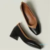 Dress Shoes Color Matching Square Head Single Women's Spring And Summer Fashion Thick Heel Medium Small Leather