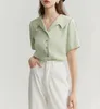 女性用ブラウスのレディース半袖ボタンup vネックグリーンシャツ大規模サイズxxl夏のサテンシフォンかわいい甘い白いストリート