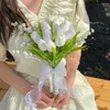 Gedroogde bloemen Kunsttulp Boeket Faom Fake Garden Wedding Huwelijk Decoratie Buiten voor Home Decor Bruidshand