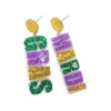Brincos de argola feminino Mardi Gras com letras brilhantes pendentes e pérolas femininos