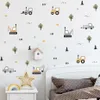 Dessin animé Construction voiture tracteur aquarelle pépinière autocollants amovibles Stickers muraux impression d'art enfants garçons chambre intérieur décor à la maison