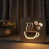 ナイトライトクリエイティブ3Dコーヒーカップ木製デスクランプLEDテーブルライトUSBパワーナイトライトホームベッドルームギフト