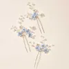 Wedding Hair Jewelry Bridal Blue Flower Shaped Pins Elegant Headwear for Women R230612