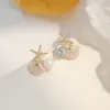 Modepersonlighet Enkel asymmetrisk zirkonörhängen utsökta Starfish Shell Pearl Stud örhängen för kvinnor strandsemester