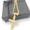 Hänghalsband korsar 24 K Solid Gold GF Charms Lines Pendant Necklace Curb Chedy Christian Jewelry Factory WhoseCrucifix God Gift J230612