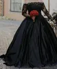 Bateau Neck Black Gothic Wedding Dresses Long Sleeve Lace Appliques A Line Satin Bridal Gowns Gorgeous Plus Size Bride Wear Custom Made 2023