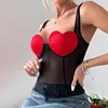 Kvinnors tankar sexiga tank top kvinnor kläder röd kärlek patch mesh smal camisole y2k toppar skörd bustier se genom korsett transparent öppen rygg