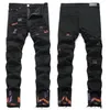 Herren-Jeans mit Stickerei-Patch, Biker-Jeans, schmale Passform, Motorrad, lässige Denim-Hose