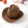 Casquette de visière de plage de chapeau de soleil de paille de perles de cow-boy d'enfants extérieur pour l'été 324o