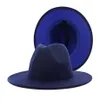 Trendy Navy Blue RoyalBlue Patchwork Faux Wool Fedora Hats Women Män kände vintage Panama Jazz Cap med Belt Buckle294m