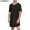 Men's Robes INCERUN Men Sleep Robes Short Sleeve V Neck Nightgown Homewear Comfortable Patchwork Loose Mens Bathrobes Dressing Gown S-5XL 230612