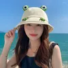 Berets Cute Cartoon Frog Bucket Hat For Women Korean Fisherman Female Panama Outdoor Hiking Beach Fishing Sunscreen Sun Caps