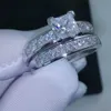 Anéis de banda de luxo tamanho 5/6/7/8/9/10 joias 10kt ouro branco preenchido com topázio princesa corte simulado anel de casamento de diamante conjunto presente com caixa J0612