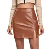 Skirts Sexy leather shorts solid color side split high waisted body summer skiing suitable for women in the office women's Jupe G220606