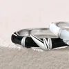 Anéis de casamento moda preto branco design de bambu casal anel aberto mulheres homens amante redimensionável para jóias de presente de dia dos namorados