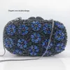 Totes Blue Champagne Flower Stone Woman Clutch Bag Diamond Crystal Banquet Birthday Gift Evening Purse Metal Wedding Bridal Handbag