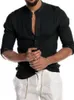 Hommes chemises habillées hommes coton lin Blouse été col rond manches longues bouton ample solide mâle chemise Blouse BSD-ZT170 230612